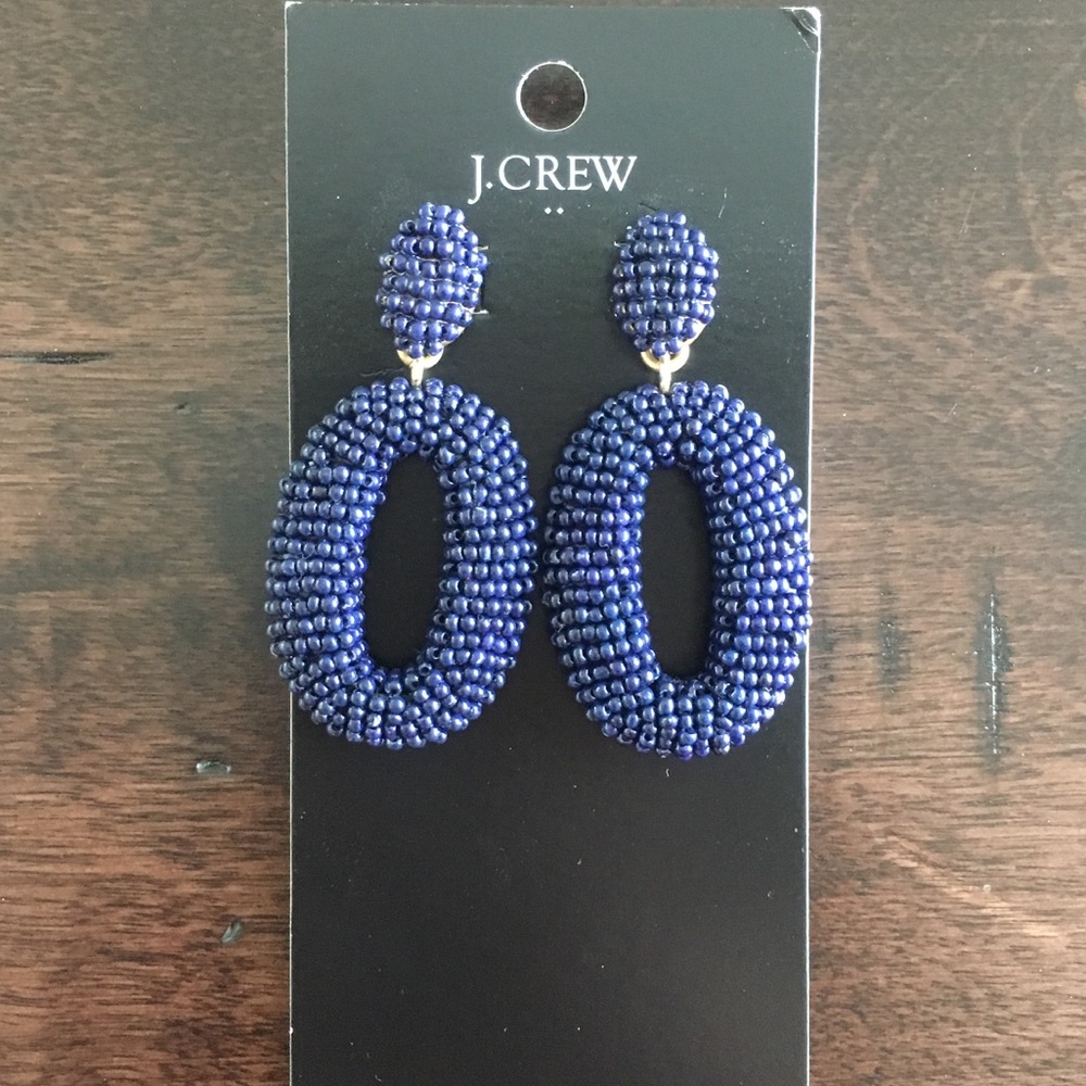 NWT J.Crew Navy Beaded Earrings